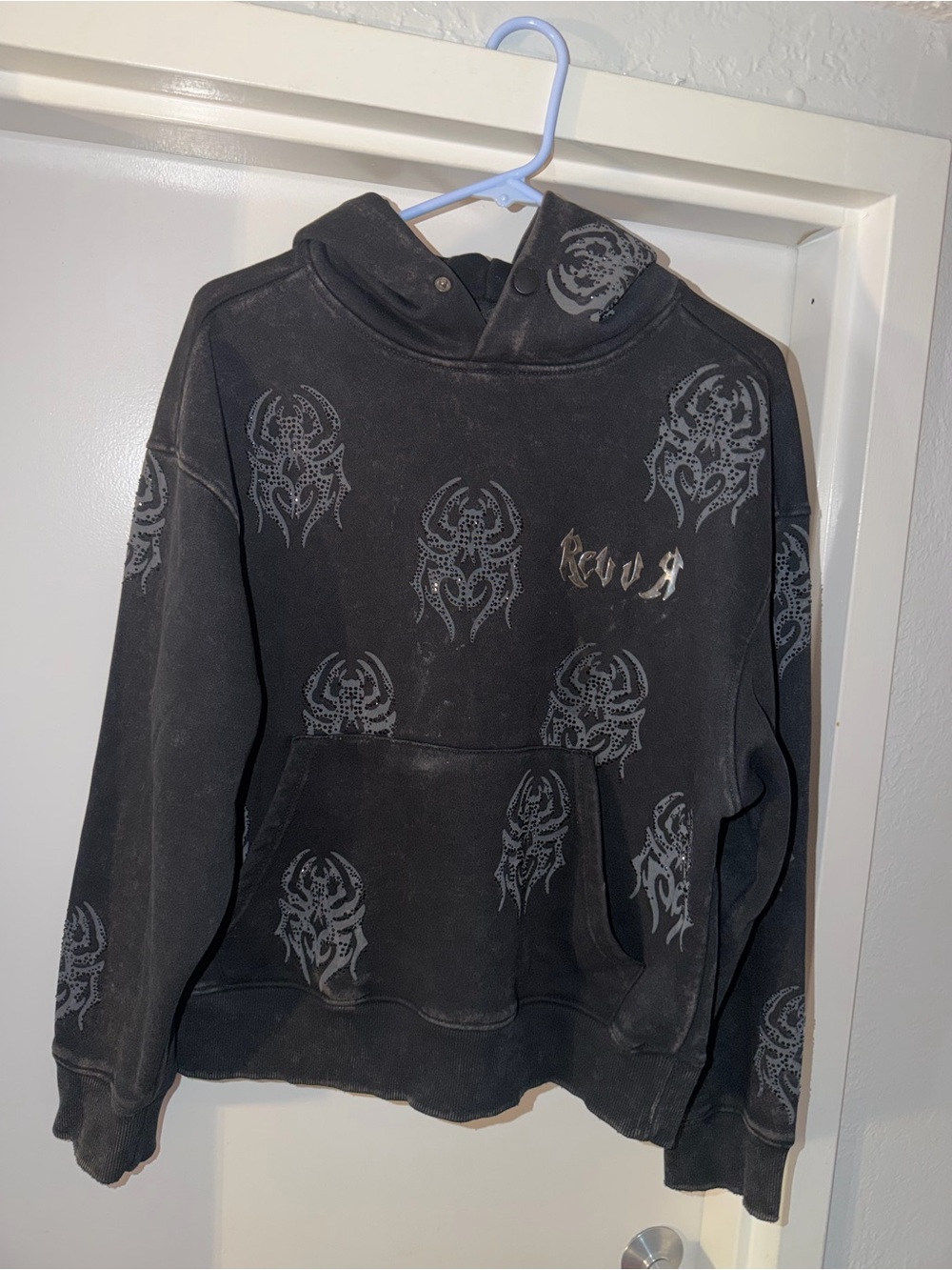 Men's Black Graphic Hoodie with Tribal Motif